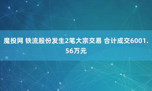 魔投网 铁流股份发生2笔大宗交易 合计成交6001.56万元